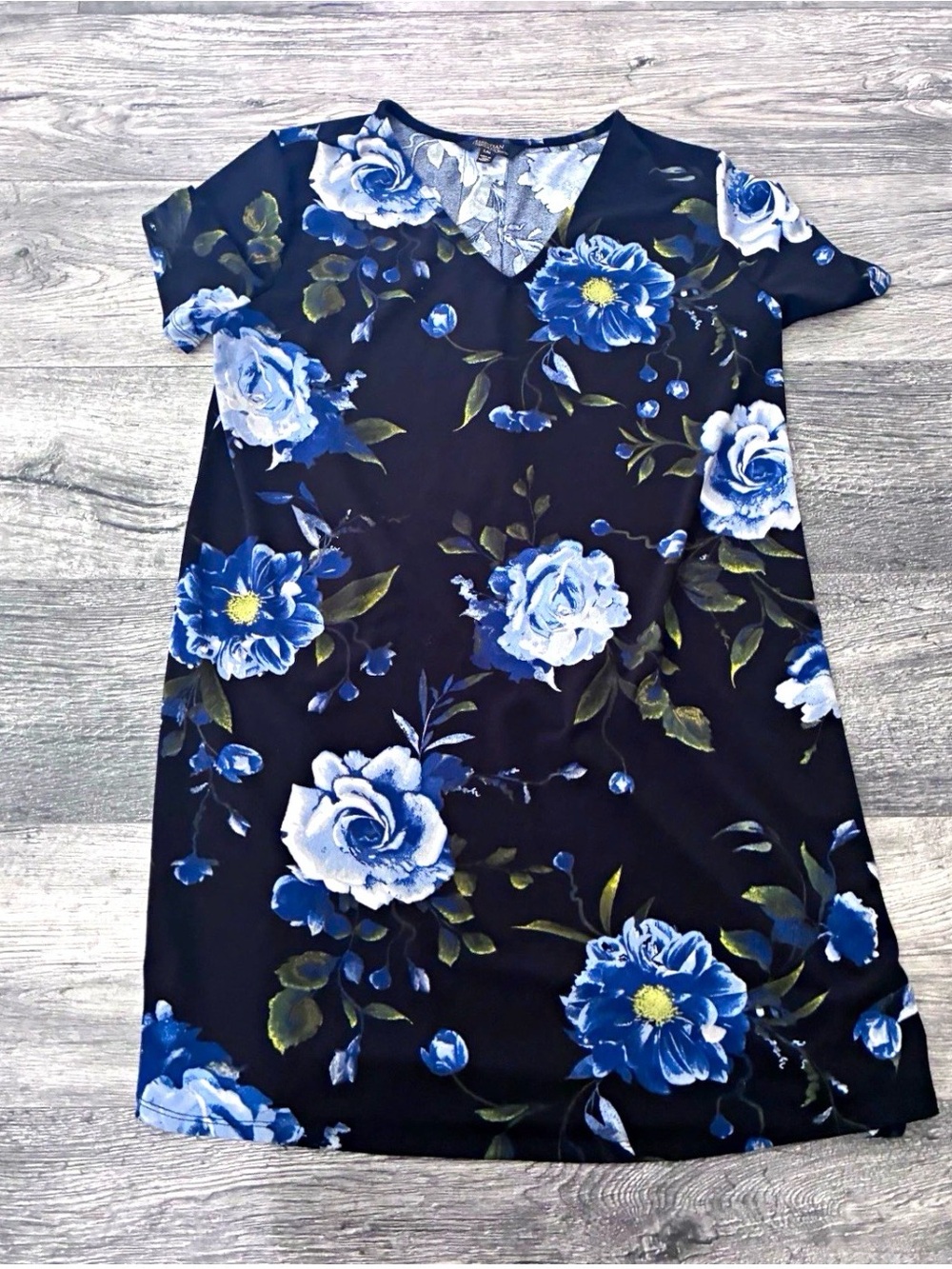 Christian Siriano Navy Blue Floral Shift Dress
